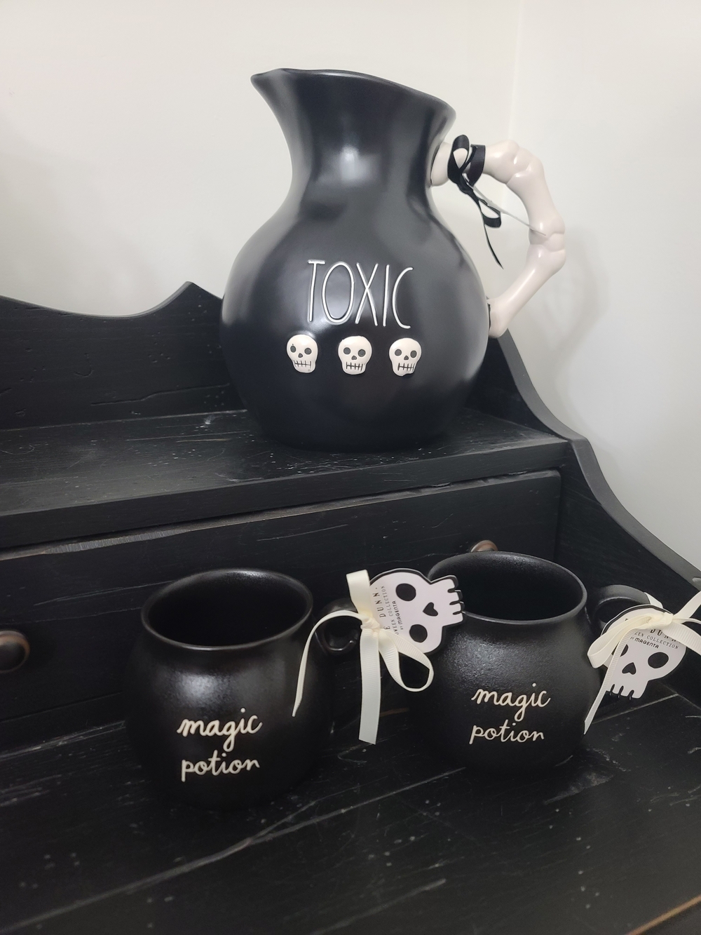 Rae Dunn Black "TOXIC" Pitcher & Magic Potion Mugs Set